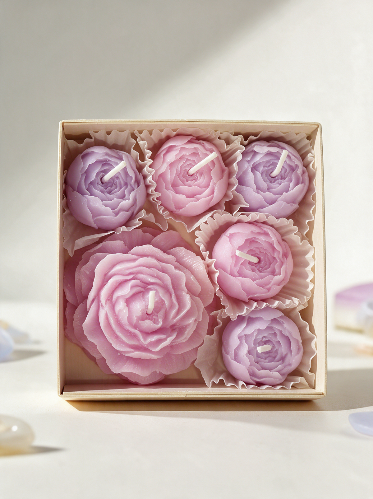 Rose Shaped Candle Box 6 Pcs